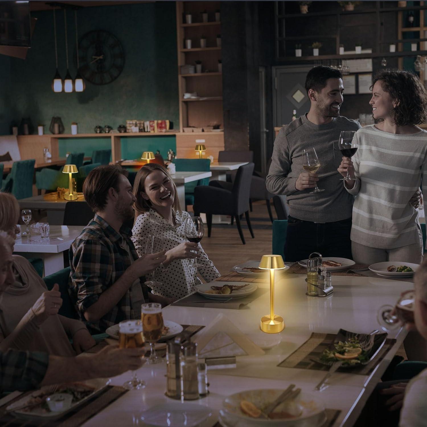 Egobasic Cordless Table Lamps, Modern Rechargeable Battery LED Desk Touch Night Light, 11.8" Metal Minimalist Small Portable Lamps for Dinner Coffee Table Restaurant Bedroom Bar Hotel, Gold