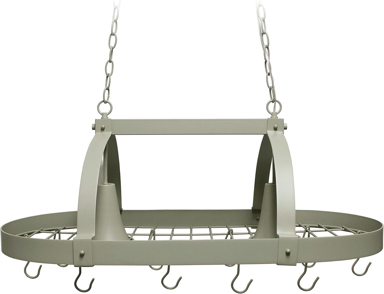 Slate Gray Elliptical Metal Kitchen Pot Rack with Lights