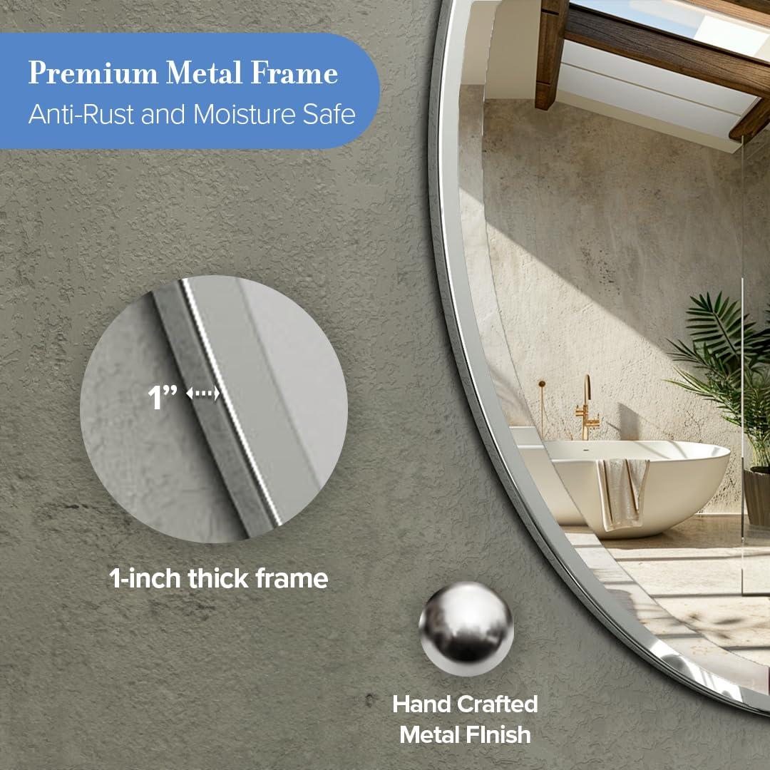 Flush Mount Framed Bathroom Vanity Mirror | Oval Framed Wall Mirror with Beveled Edge | Decorative Wall Mirror for Bathroom, Bedroom, Hallway, Entryway