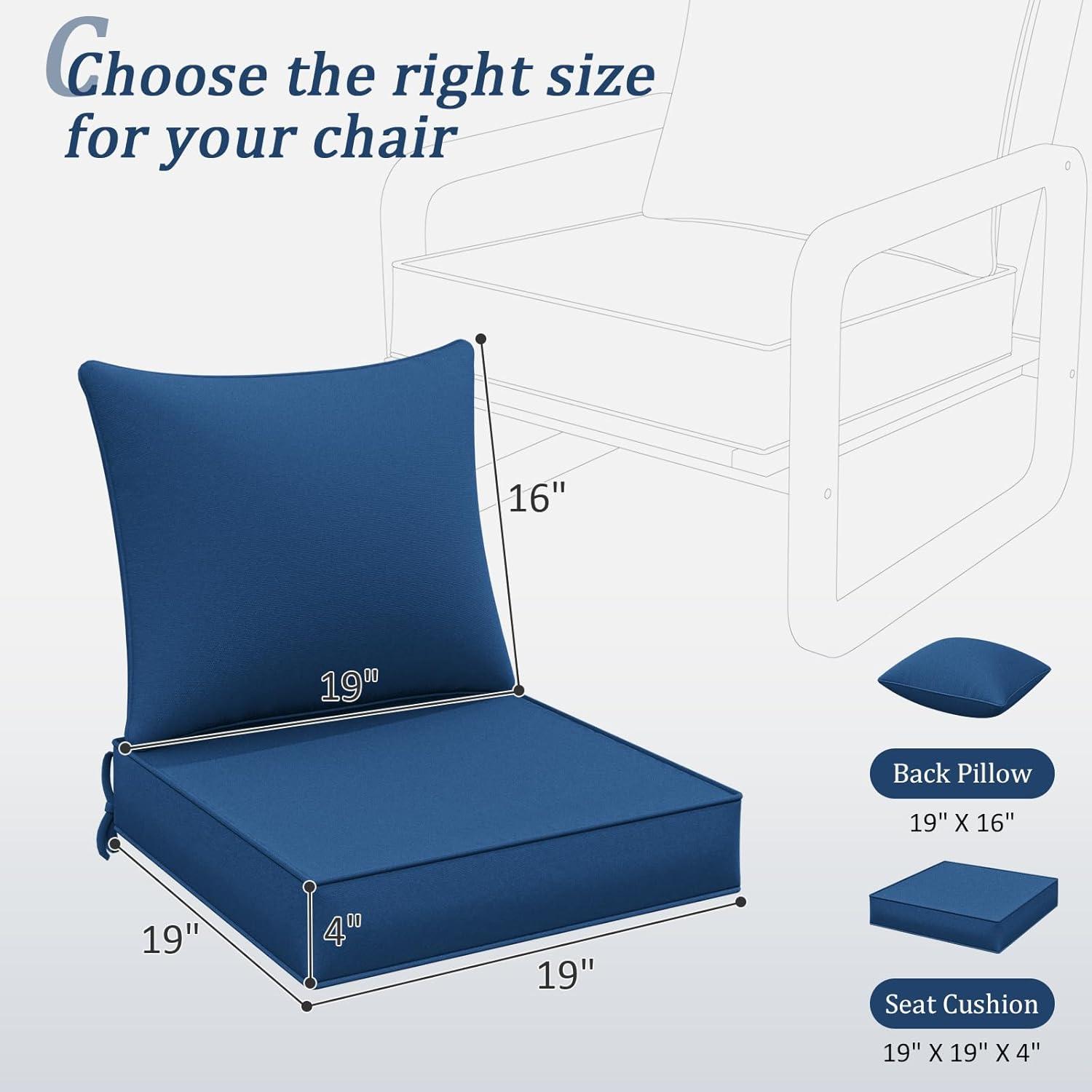 Outdoor Patio Chair Cushions Set 22 L X 22 W X 4 H Waterproof & Fade Resistant Deep Seat and Back Cushions with Removable Covers Outdoor Seat Cushion Set for Chairs and Sofas