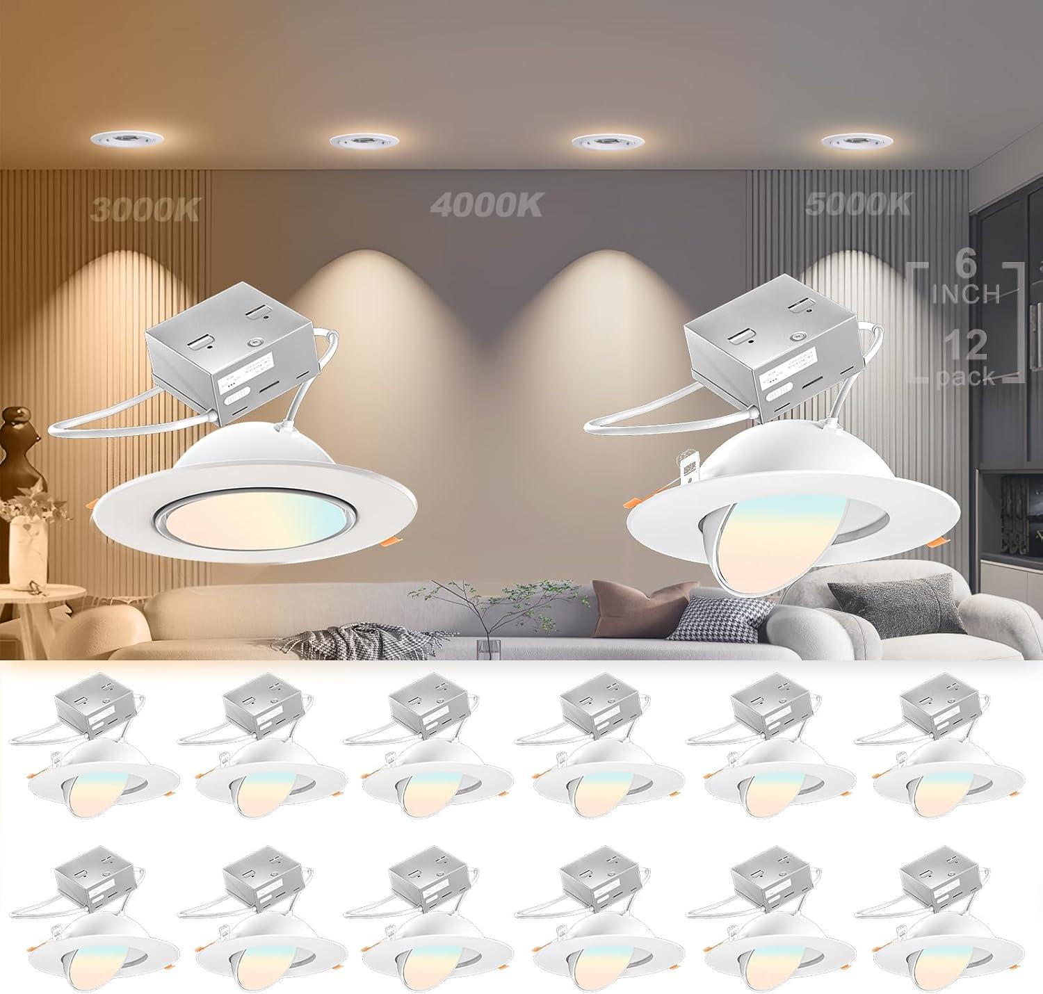 6-Inch White LED Recessed Ceiling Lights with Dimmable Feature