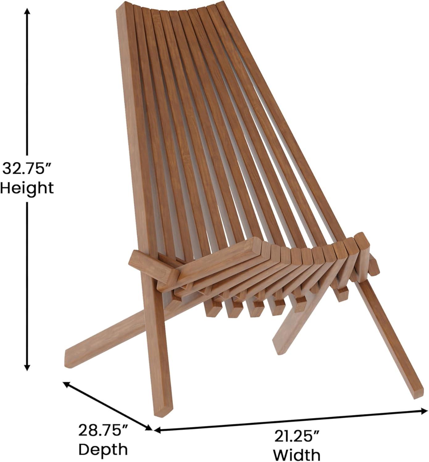 Flash Furniture Delia Commercial Grade Indoor/Outdoor Folding Acacia Wood Chair, Low Profile Lounge for Patio, Porch, Garden, Brown