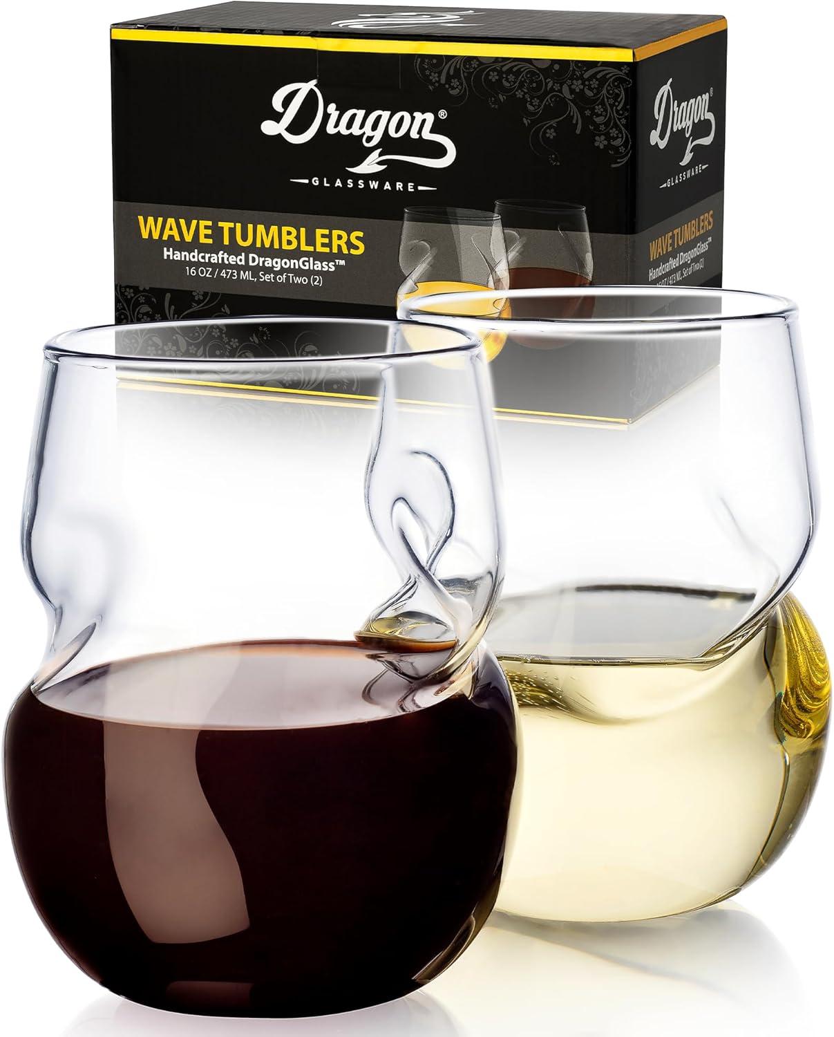 Dragon Glassware 16 oz Stemless Wine Glasses Clear Set of 2