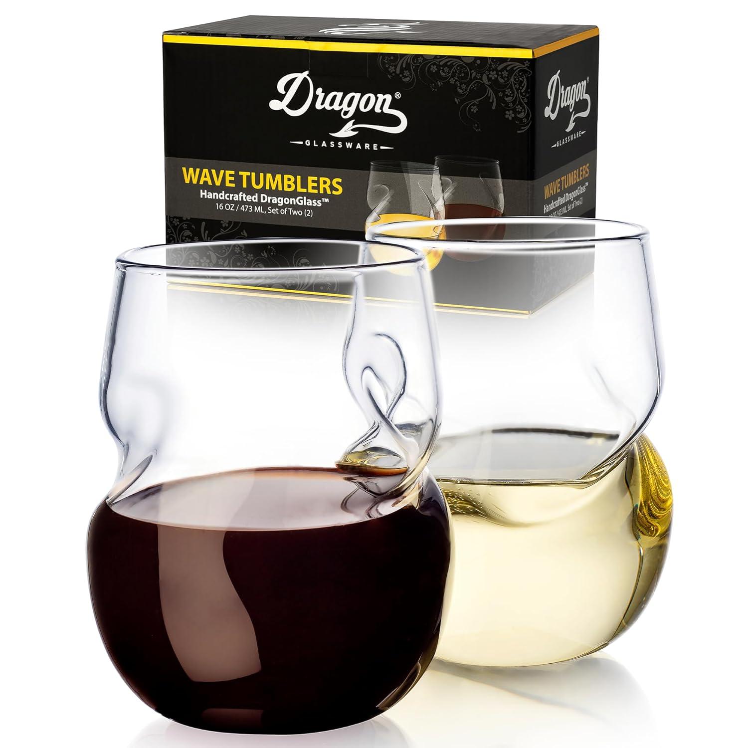 Dragon Glassware 16 oz Stemless Wine Glasses Clear Set of 2