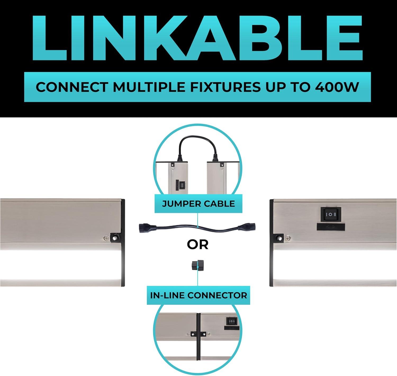 LED Under Cabinet Lighting Hardwired - Linkable Undercabinet Lights for Kitchen - 3CCT 12 Inch Satin Finish - Undercounter Dimmable Plug in Light or Hard Wired - Under Counter Fixture Direct Wire