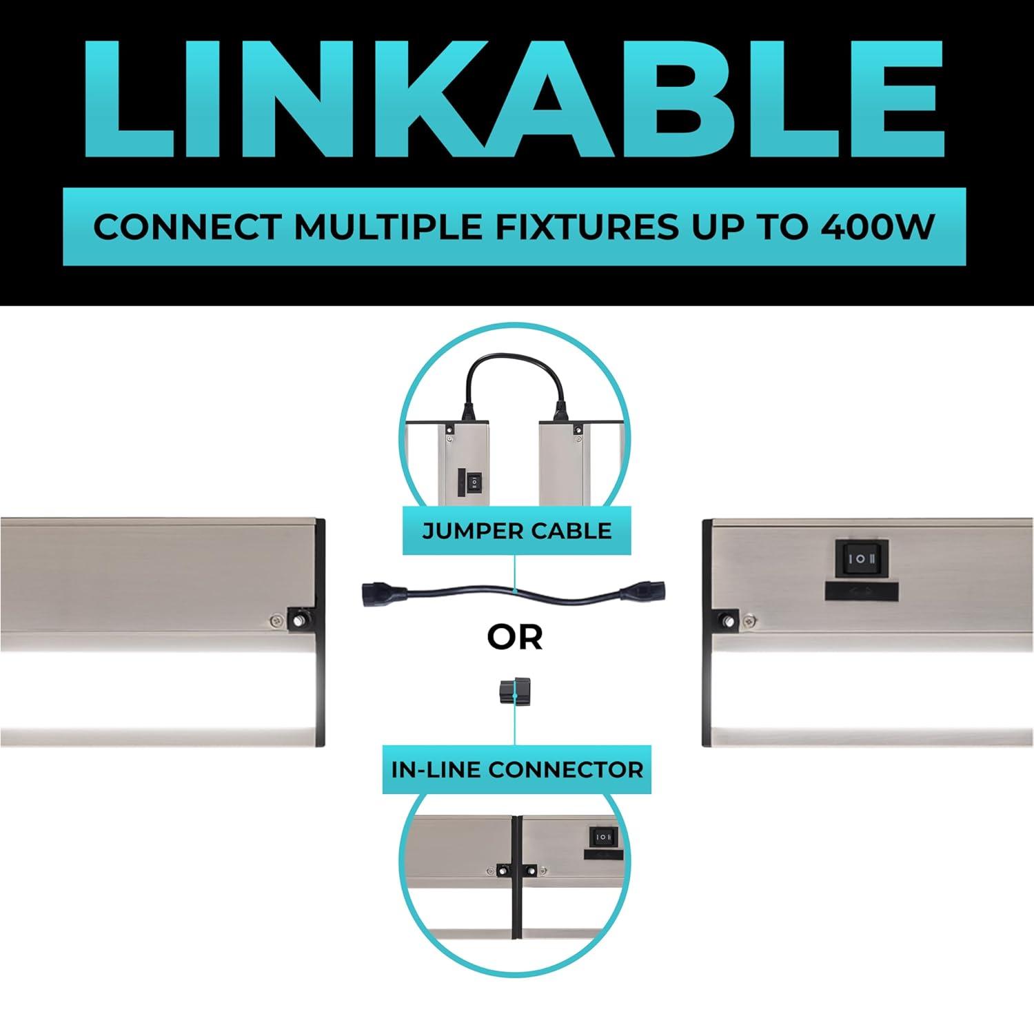 LED Under Cabinet Lighting Hardwired - Linkable Undercabinet Lights for Kitchen - 3CCT 12 Inch Satin Finish - Undercounter Dimmable Plug in Light or Hard Wired - Under Counter Fixture Direct Wire