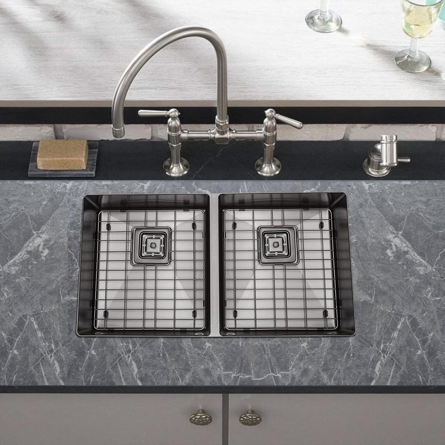 Brushed Stainless Steel 31 Inch Undermount Double Bowl Kitchen Sink