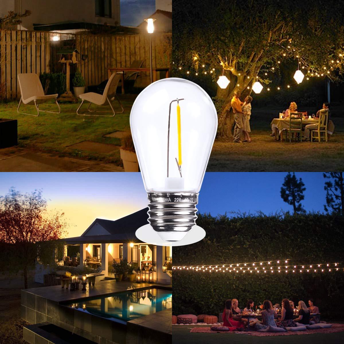 Svater Replacement Bulbs for Outdoor String Lights, 15 Pack S14 LED Bulbs for Patio, E26 Base 1W Bulb Equal to 11W Incandescent, Dimmable,Shatterproof 2700K Warm White