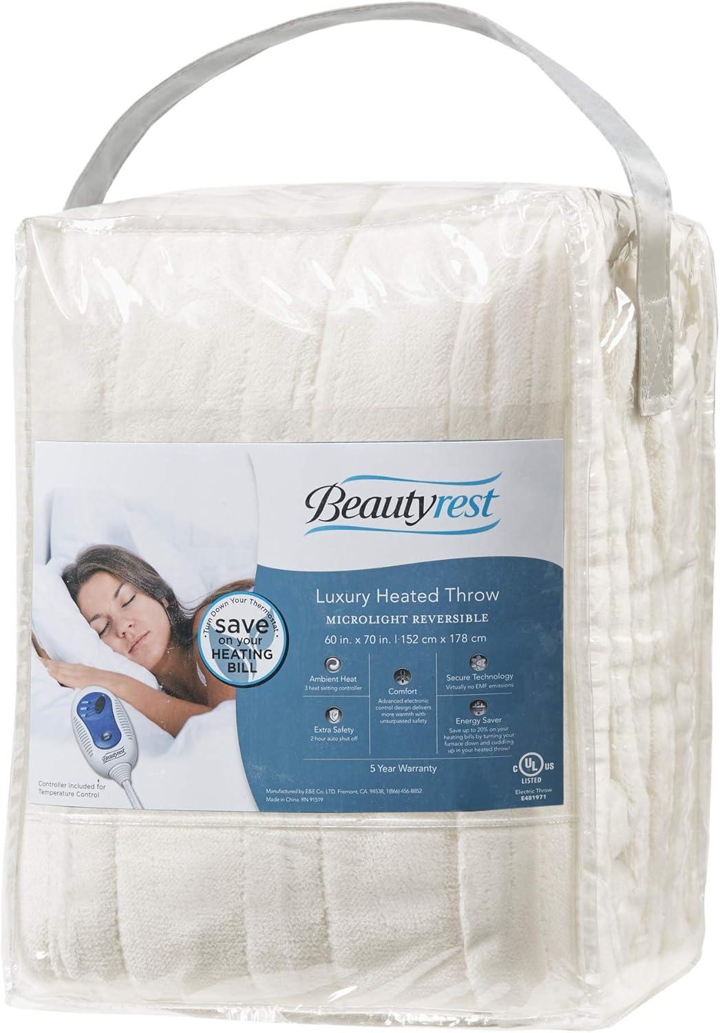 60" x 70" Ivory Plush Electric Heated Blanket