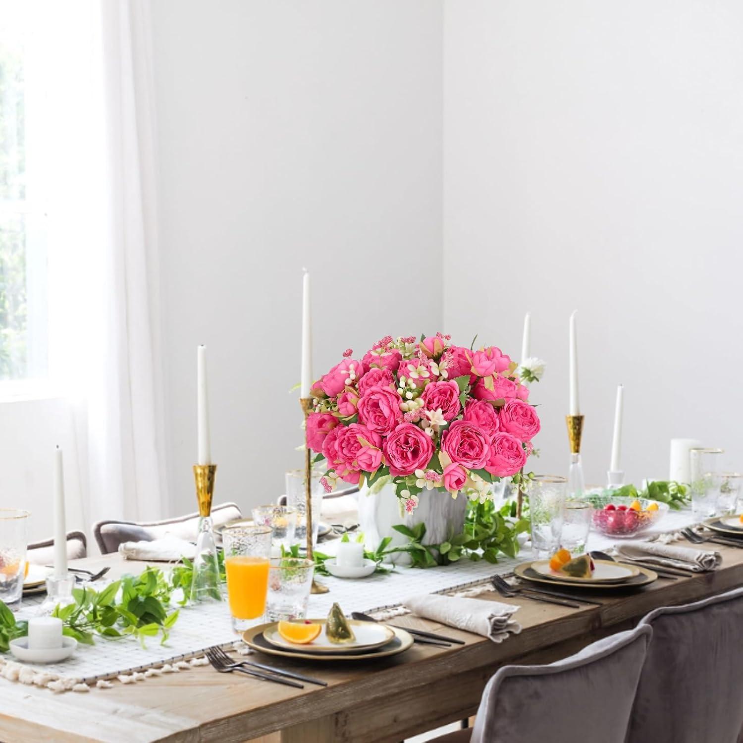 ASTRYAS 2Pcs Artificial Peony Flower Silk Peonies Fake Flowers for Decoration Faux Floral Arrangements for Home Wedding Party Decor (Hot Pink)