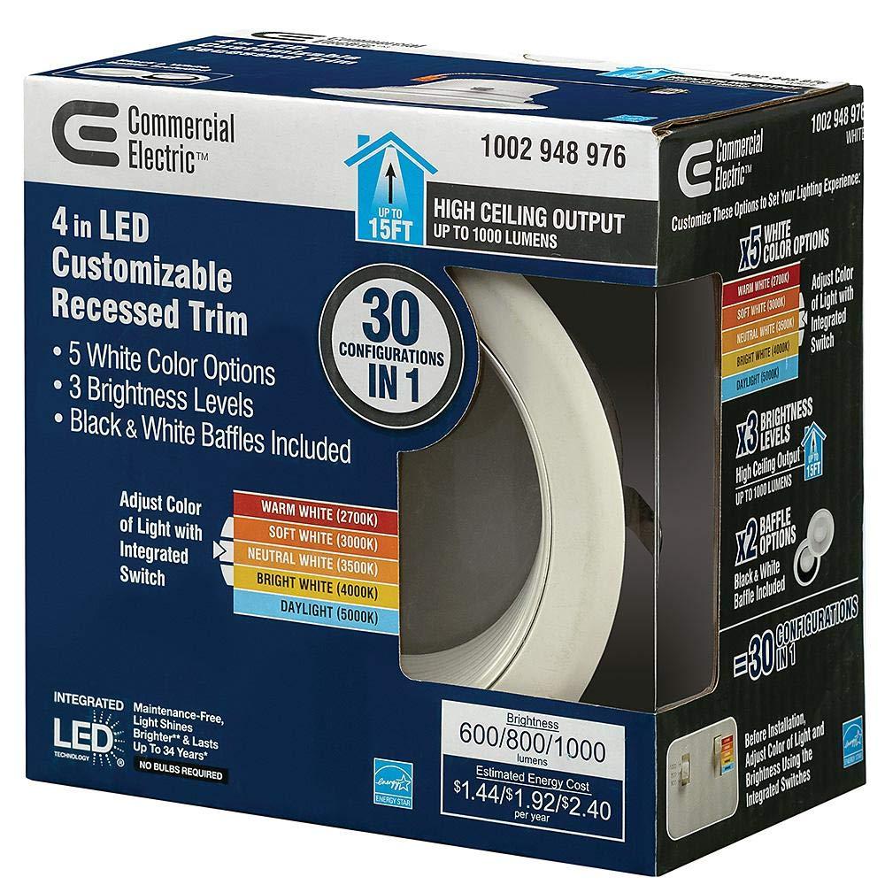 Commercial Electric 4" Lumen/Color Select LED Recessed Downlight Retro Fit Trim