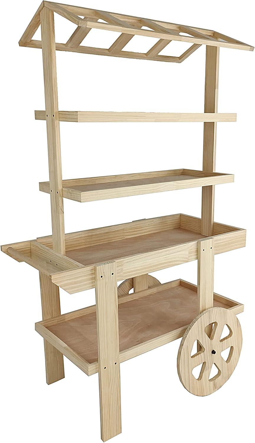 FixtureDisplays Flower Cart Vending Cart Farmers Market County Fair Wagon Wood Stall Stand Rolling Shelf Retail