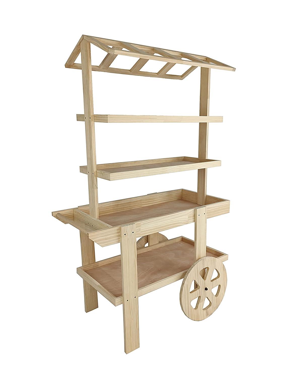 FixtureDisplays Flower Cart Vending Cart Farmers Market County Fair Wagon Wood Stall Stand Rolling Shelf Retail