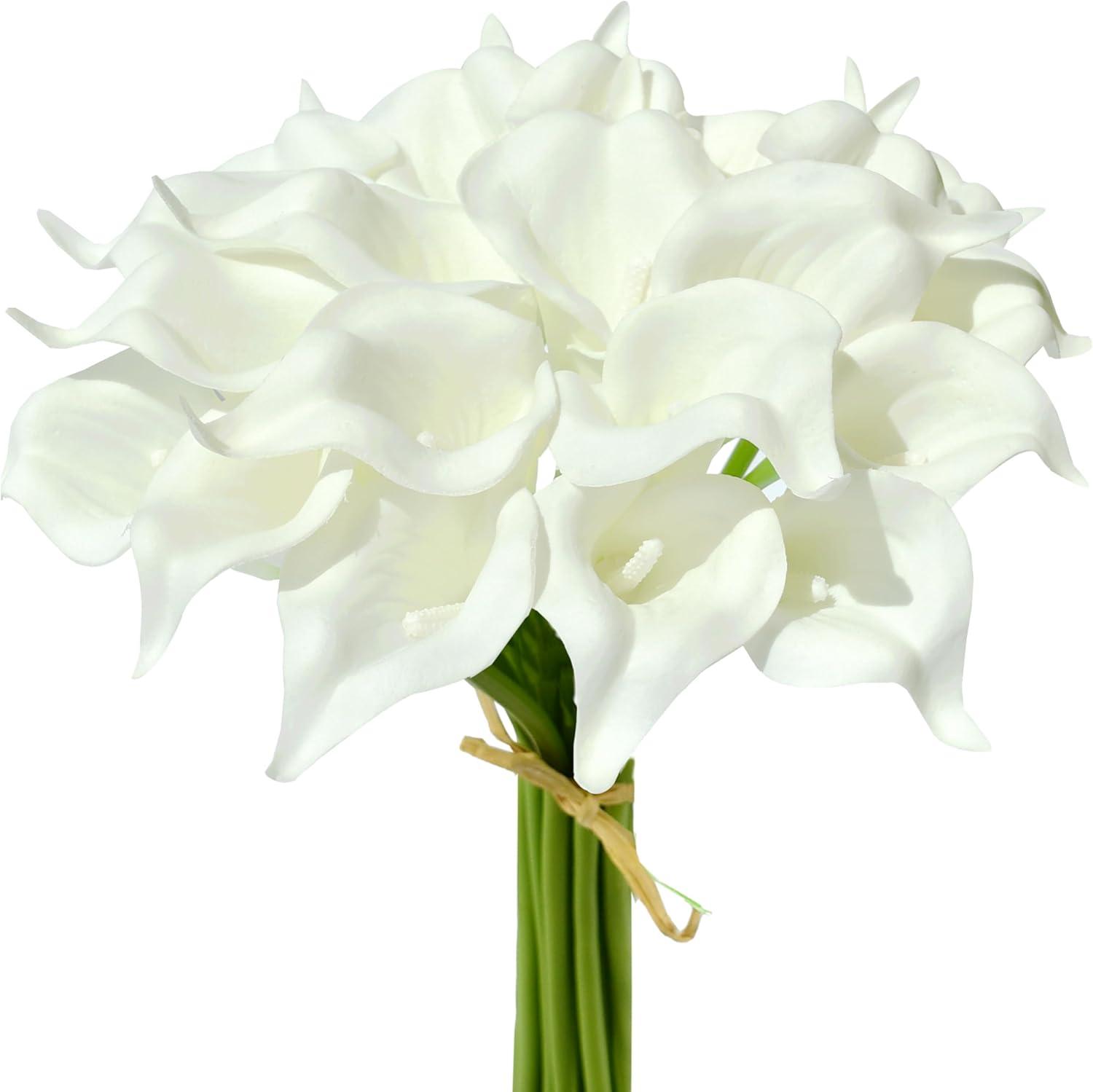 Namzi -a 20pcs Fake Flowers Artificial Calla Lily Silk Flowers 13.4 Inch for Mother's Day Easter Home Kitchen and Wedding (White)