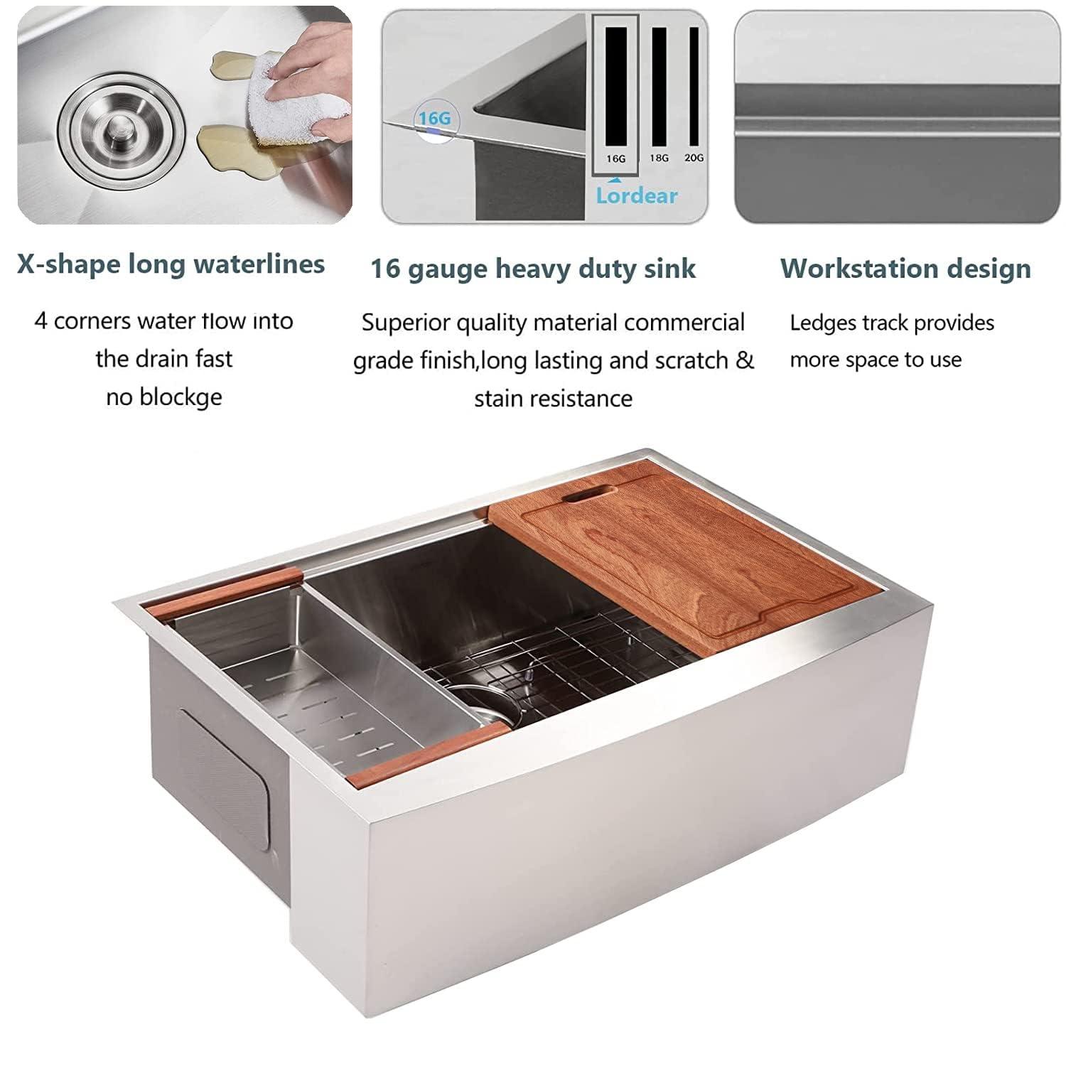 36 Farmhouse Sink Stainless Steel Kitchen Sink Apron Front Ledge Workstation Single Bowl Farm Sink