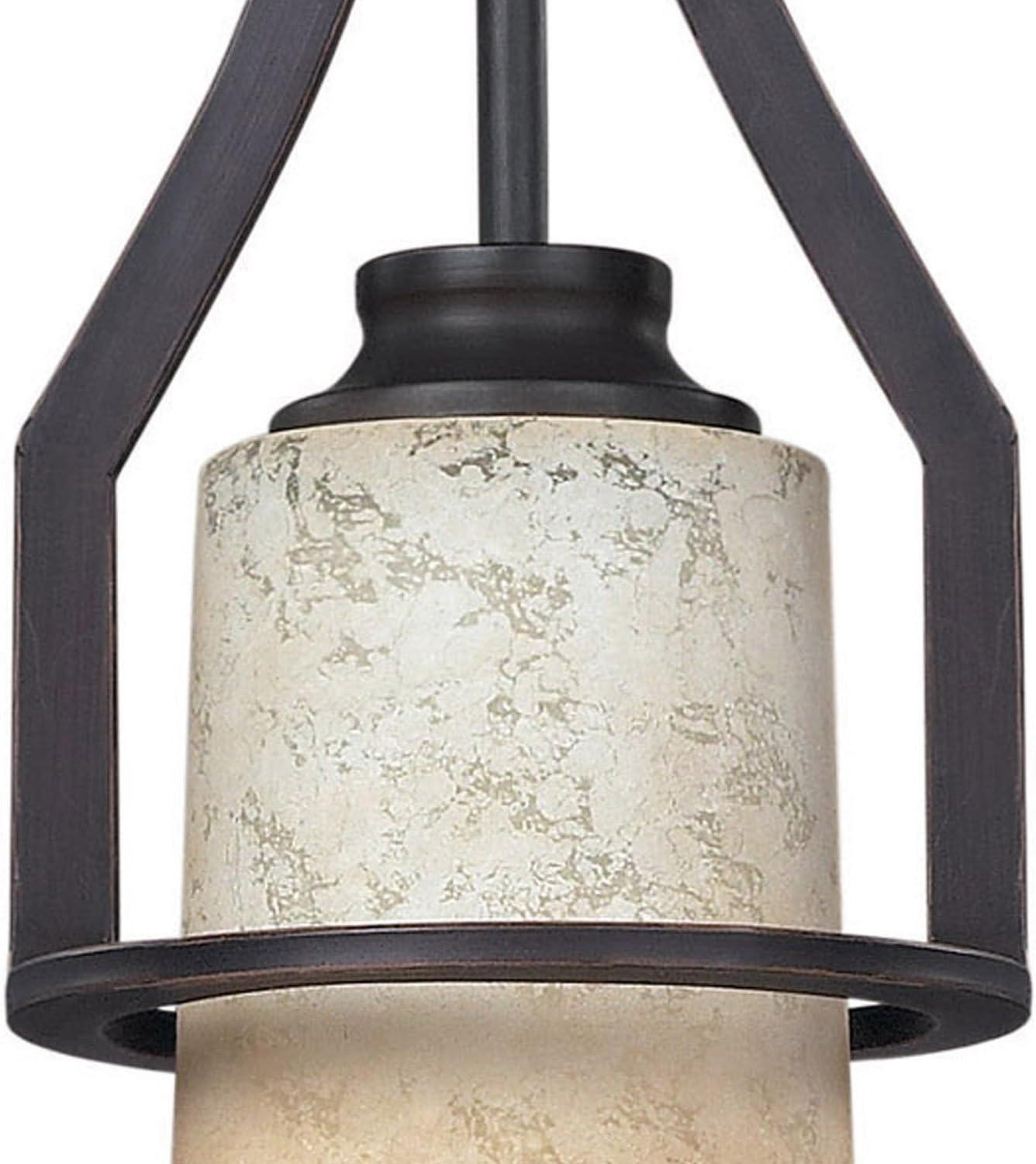 Warren Rubbed Antique Bronze Drum Pendant with Tea Stained Glass