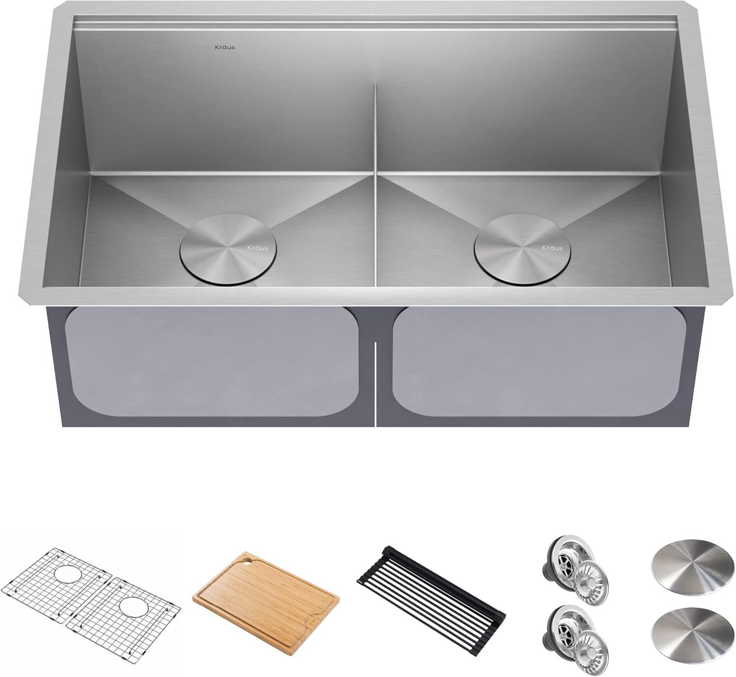 Kraus KRAUS Kore™ 30" L Undermount Workstation 16 Gauge Stainless Steel Double Bowl Kitchen Sink KWU112-30