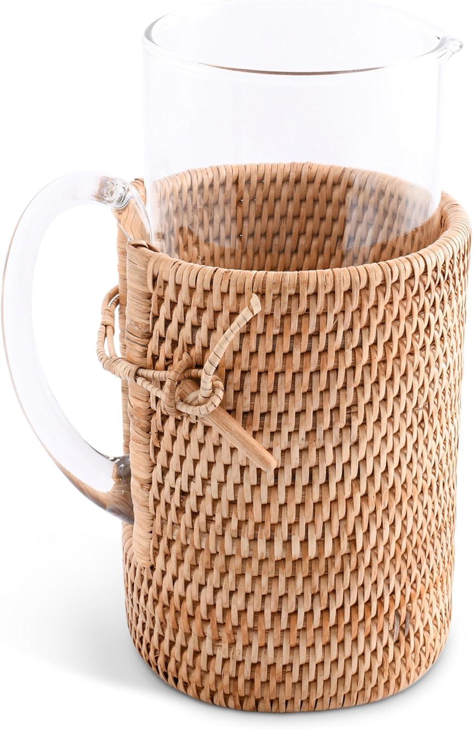 Glass Pitcher Hand Woven Wicker Natural Rattan Cover