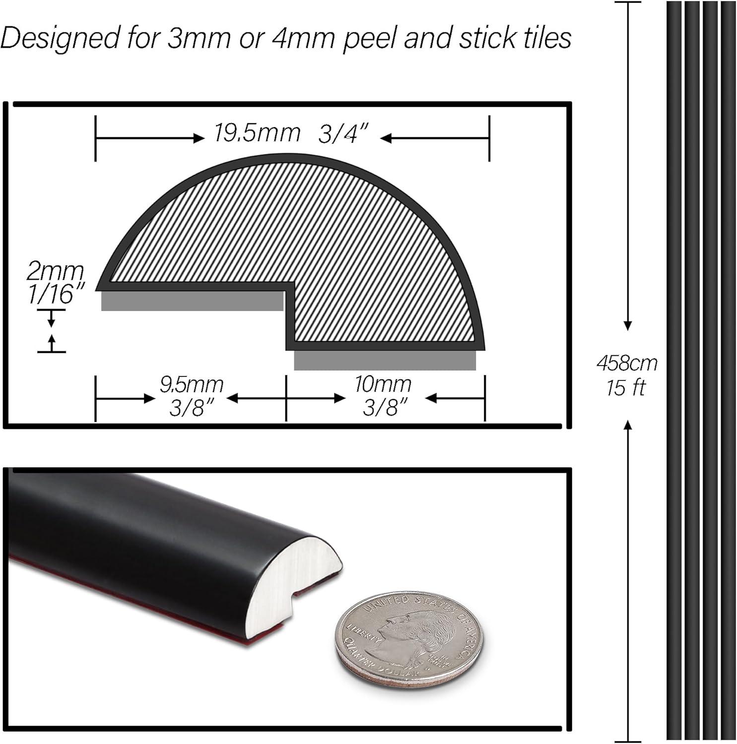 The Tiles Plaza Peel and Stick Tile Edge Trim for Backsplash Tile 15 Feet Self Adhesive PVC Trim Molding Decorative Trim, Matte Black