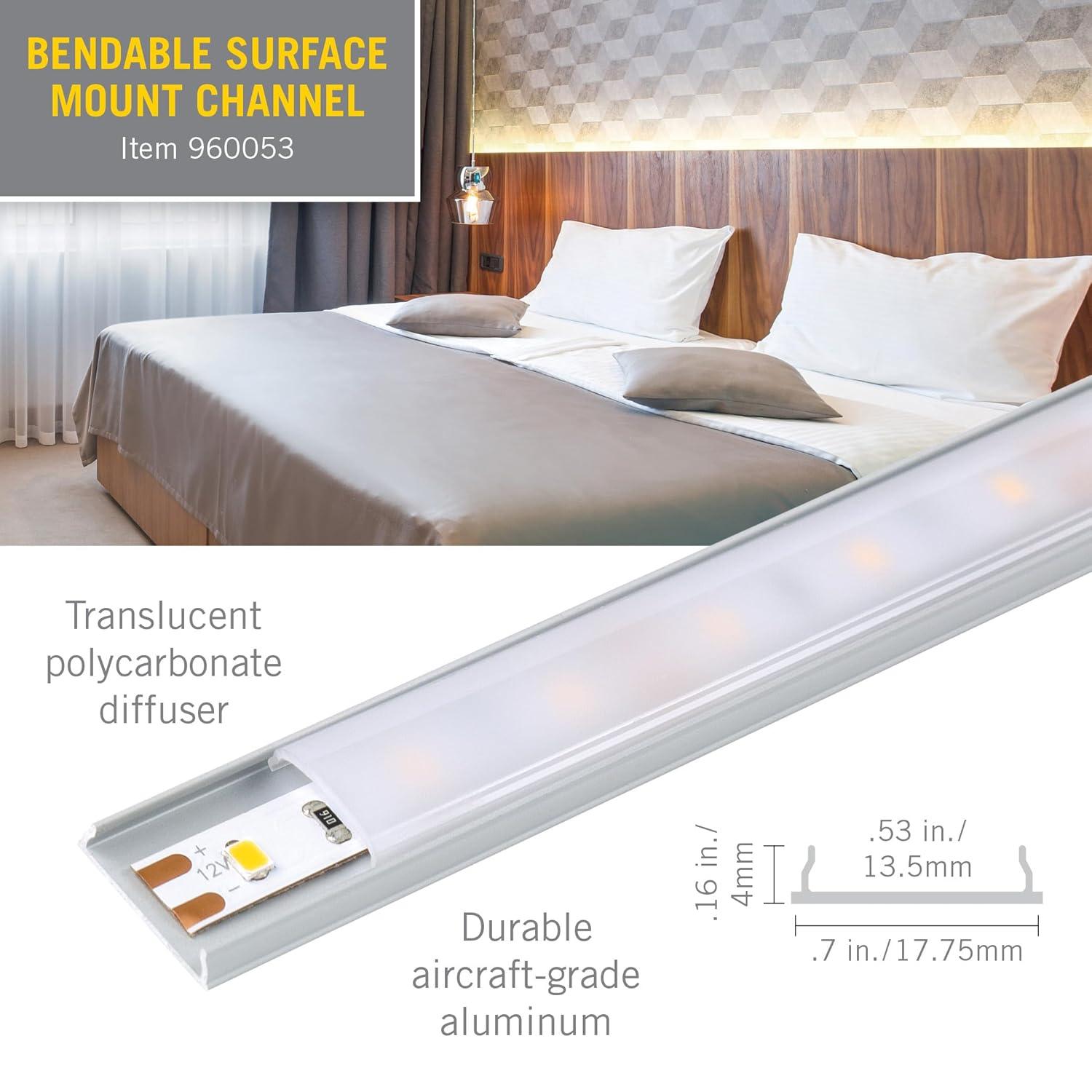 Silver Recess Mount LED Tape Light Channel with Frosted Cover