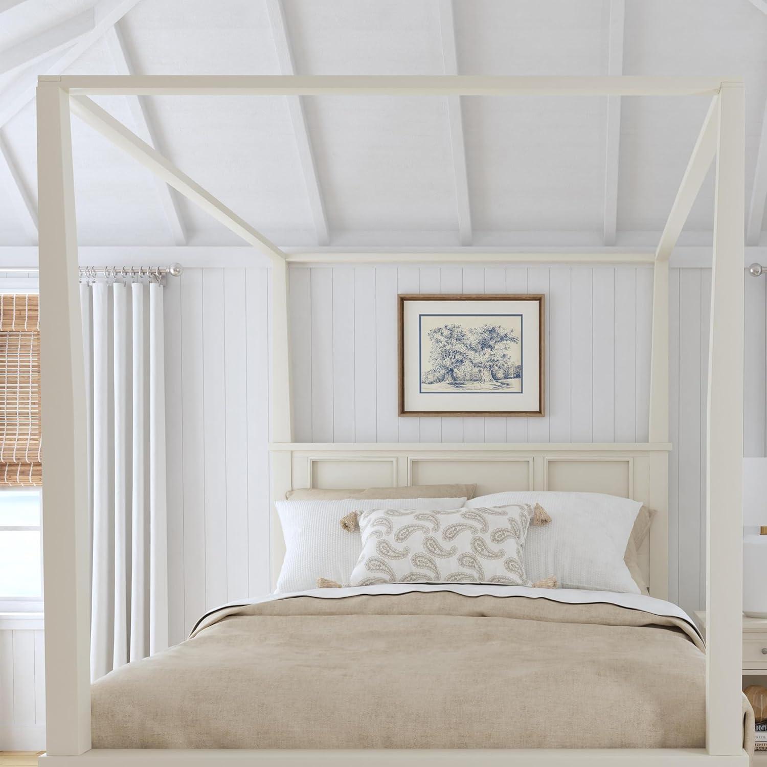 Homestyles Naples Off White Wood Queen Bed and Nightstand