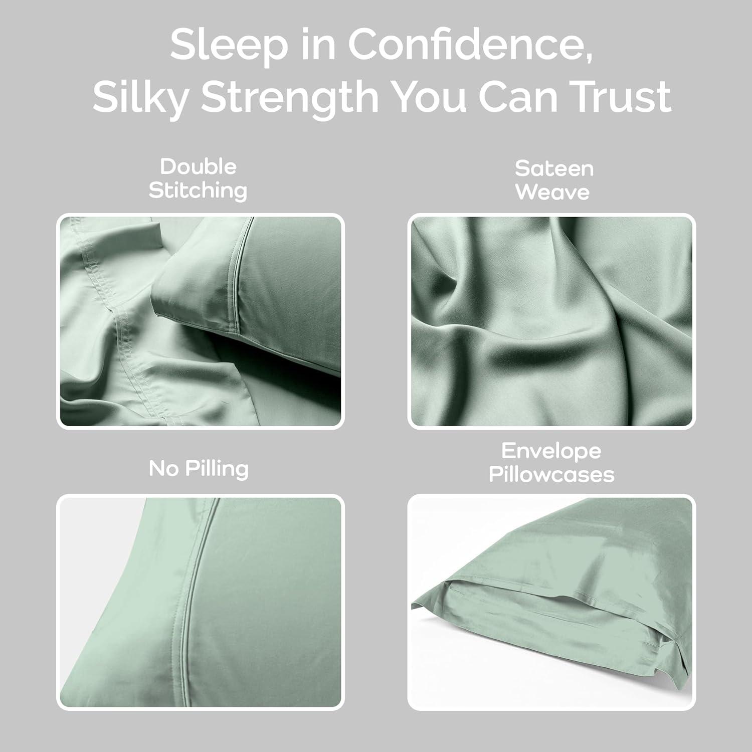 Olive + Crate Tencel Eucalyptus Pillowcases - 100% Tencel Lyocell Cooling Pillow Cases for Hot Sleepers, Hypoallergenic, Moisture-Wicking, Silk Alternative, Vegan, Standard Size Set of 2 [Spring Sage]