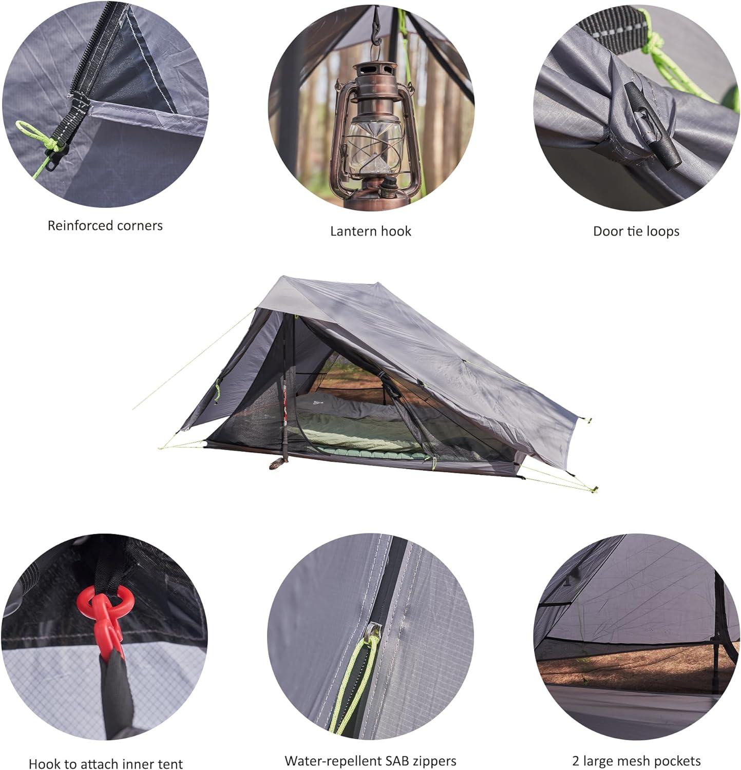 Smoke Grey Ultralight 2-Person Backpacking Tent with Vestibule