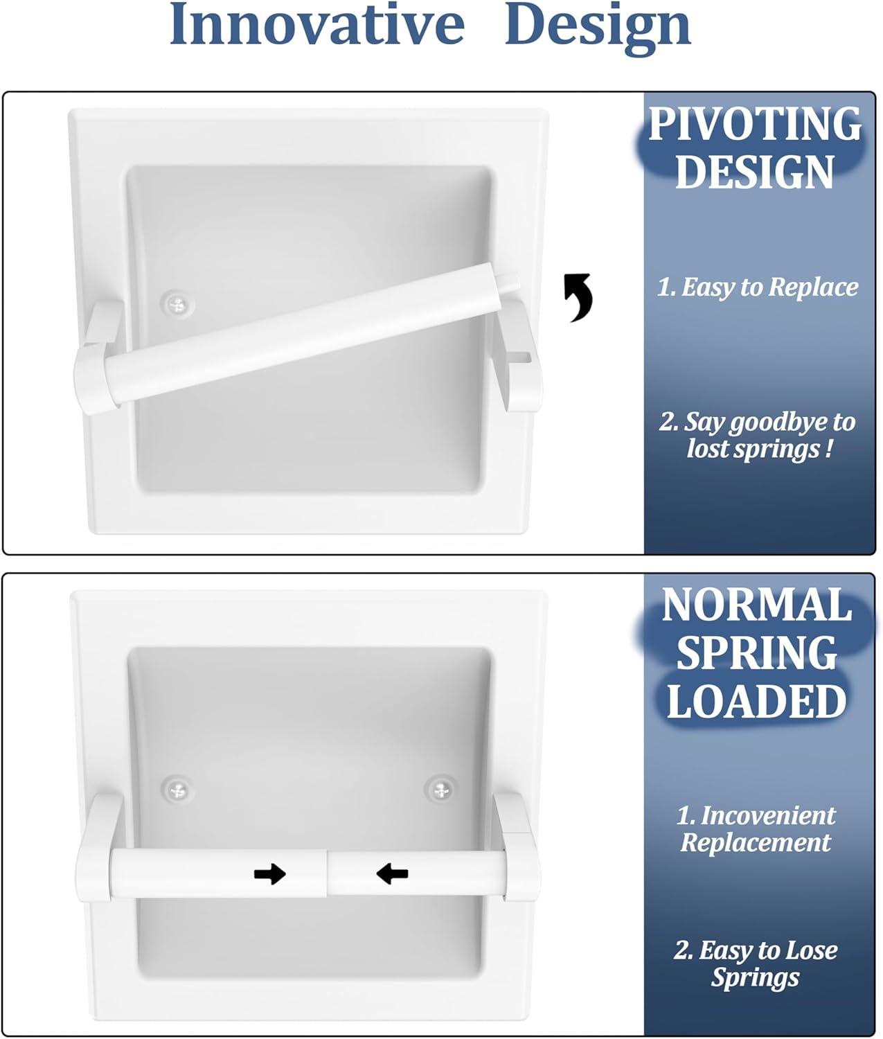 White Toilet Paper Holder Wall Mount, Bathroom Toilet Paper Holder White includes Rear Mounting Bracket, Recessed Toilet Paper Holder Spring Rod, White Toilet Paper Roll Holder