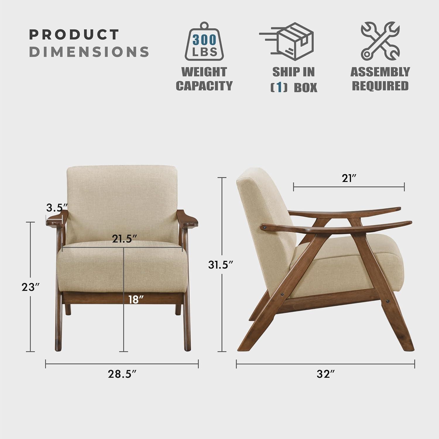 Lexicon Damala Collection Retro Inspired Wood Frame Accent Chair, Light Brown