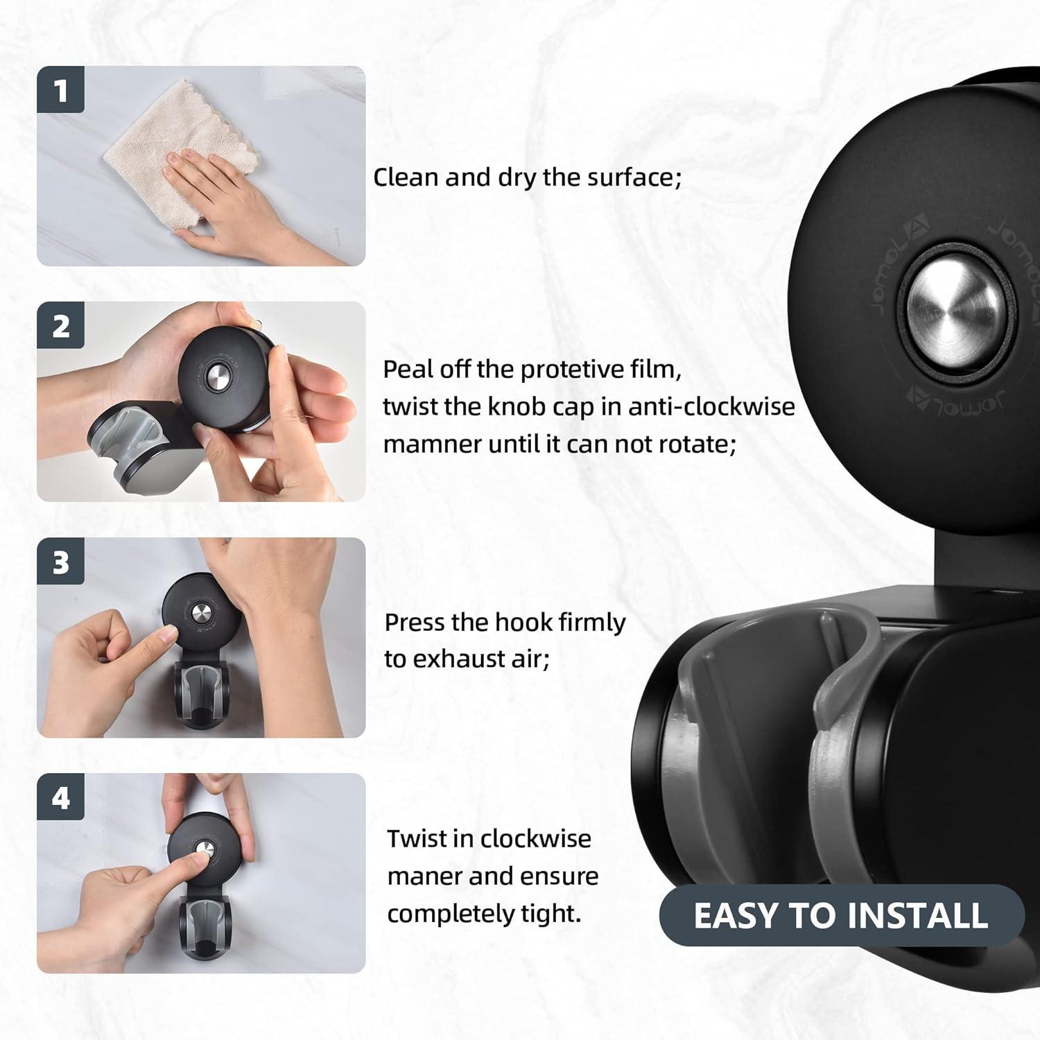 JOMOLA Suction Shower Head Holder Adjustable Handheld Shower Holder Stainless Steel Removable Bathroom Handheld Bidet Sprayer Holder 4 Mode Angle Matte Black