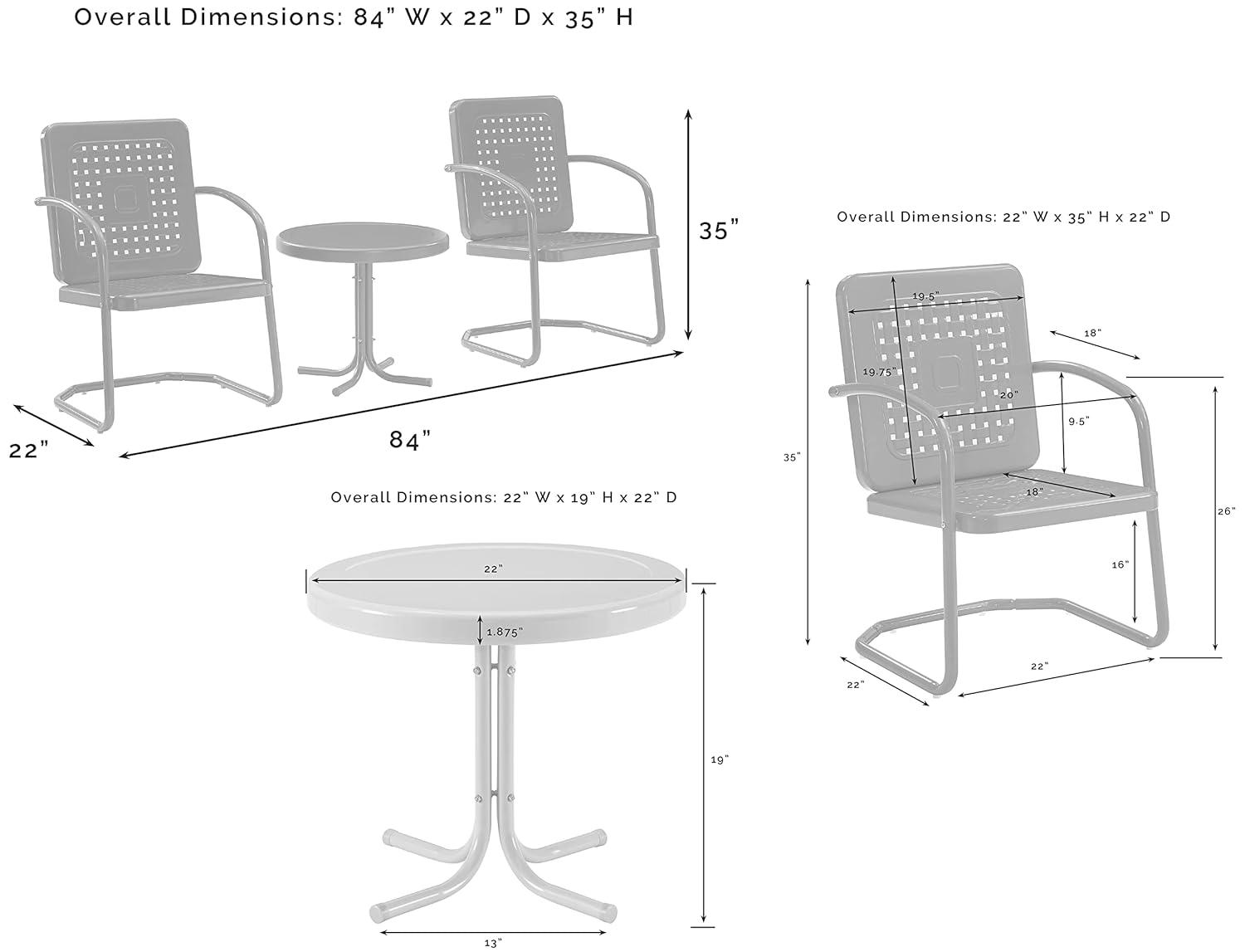 Bates Outdoor Metal Chair Set, Navy Gloss - 3 Piece