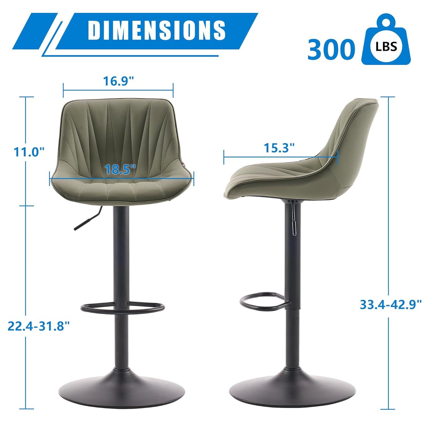 Kidol & Shellder Green Bar Stools Set of 2 Modern Kitchen Island Barstool