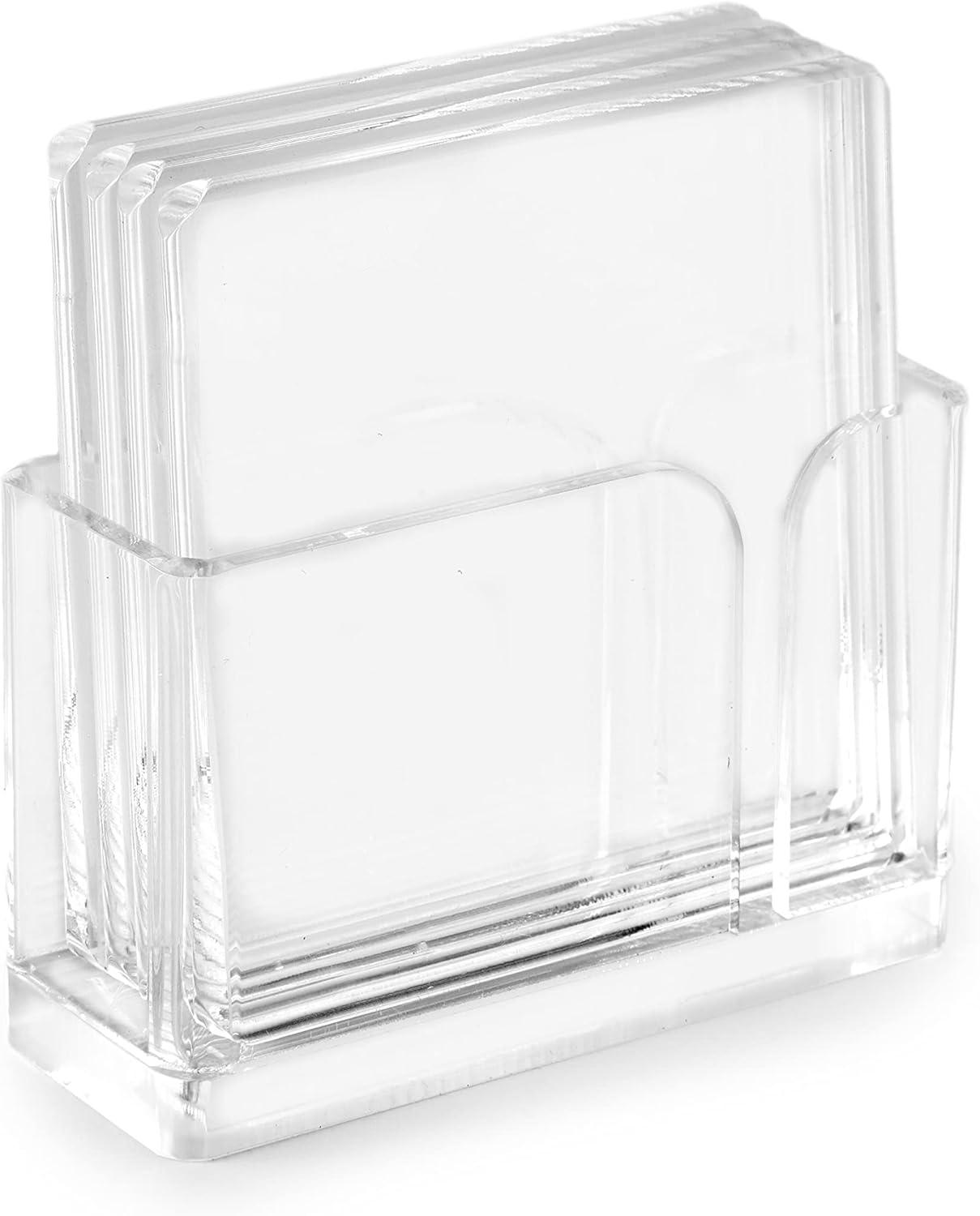 Juvale Set of 4 Clear Blank Acrylic Drink Coasters with Stand Holder, Round 4 inch