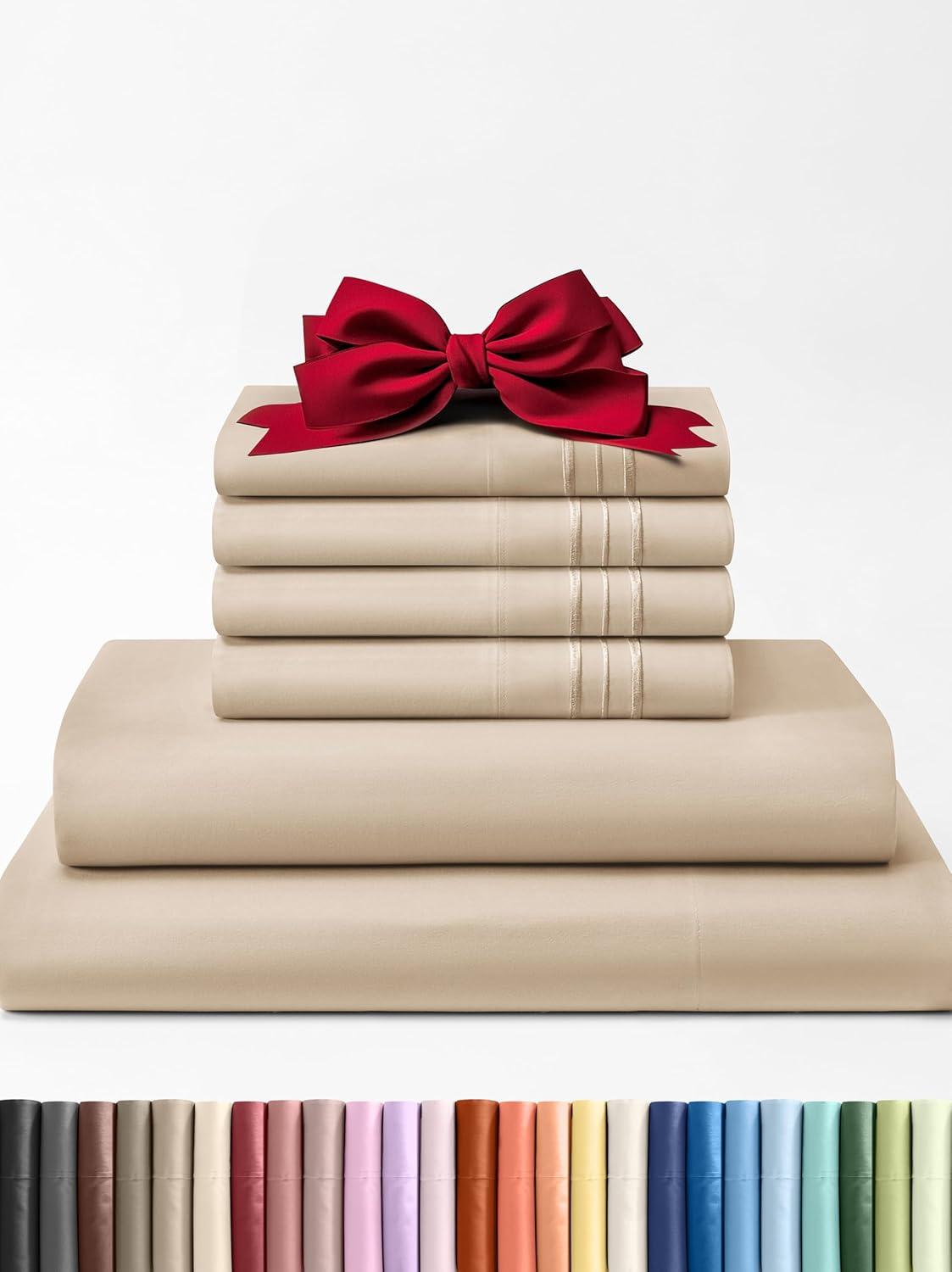 California King Cream Microfiber 6-Piece Solid Sheet Set