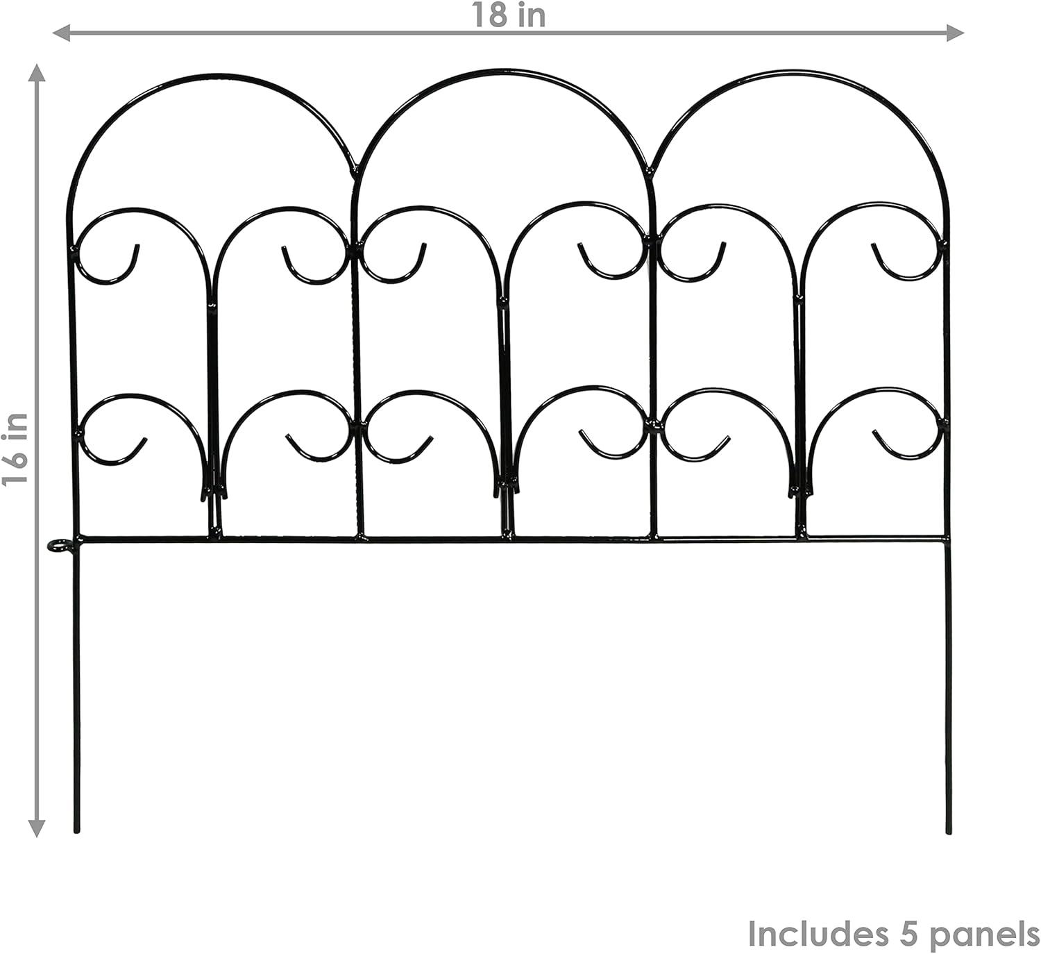 SunnyDaze Decor Victorian 16" x 18" Black Iron Decorative Garden Fence Panels (Set of 5)