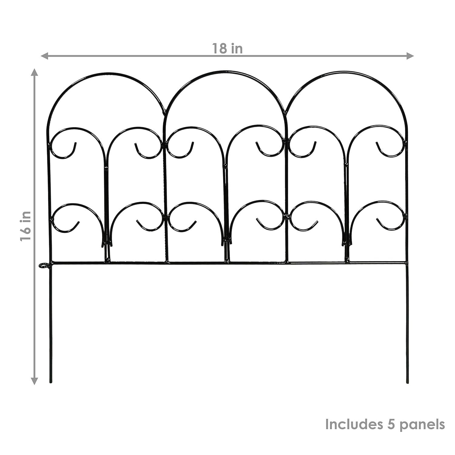 SunnyDaze Decor Victorian 16" x 18" Black Iron Decorative Garden Fence Panels (Set of 5)