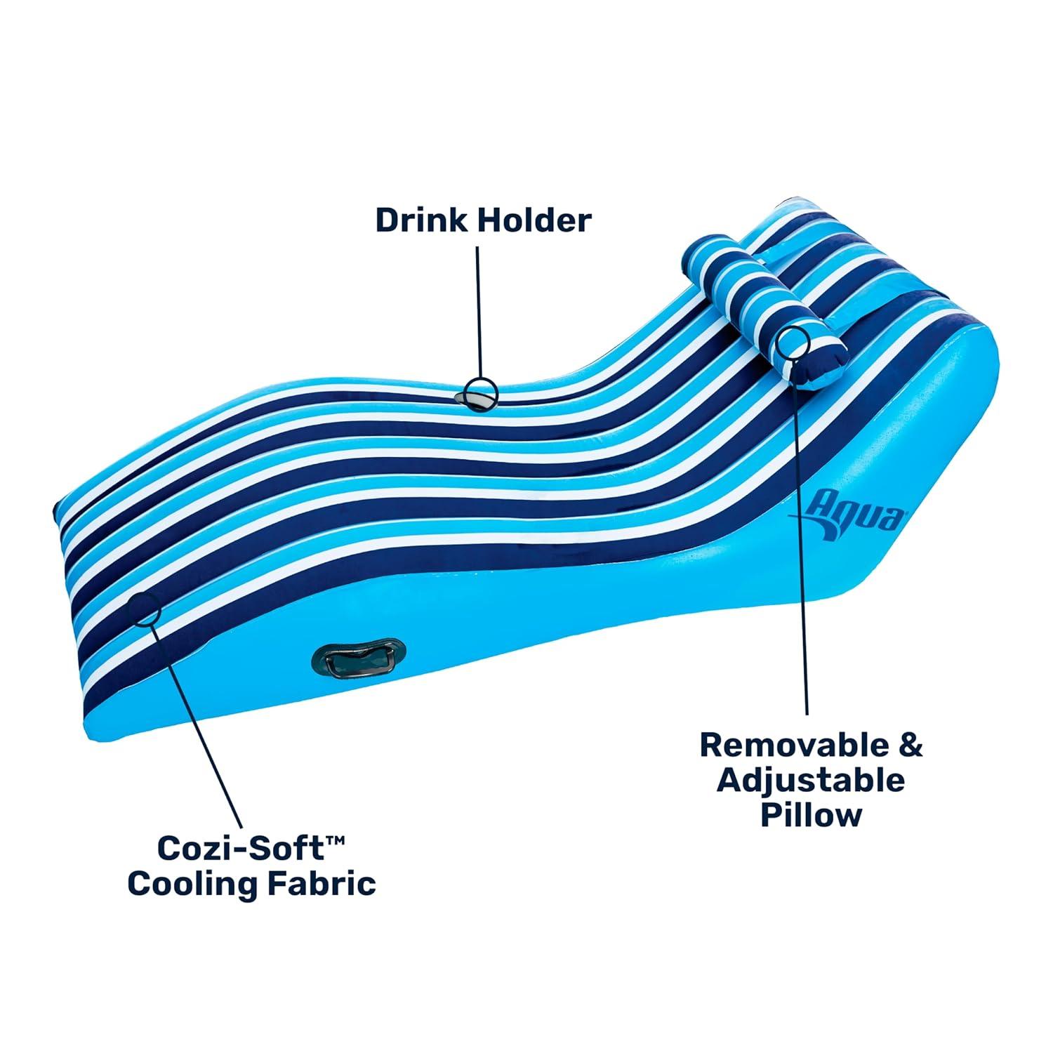 Aqua Leisure Inflatable Ultra Cushioned 1 Person Oversized Outdoor Pool and Lake Lounger Float with Adjustable Pillow Headrest