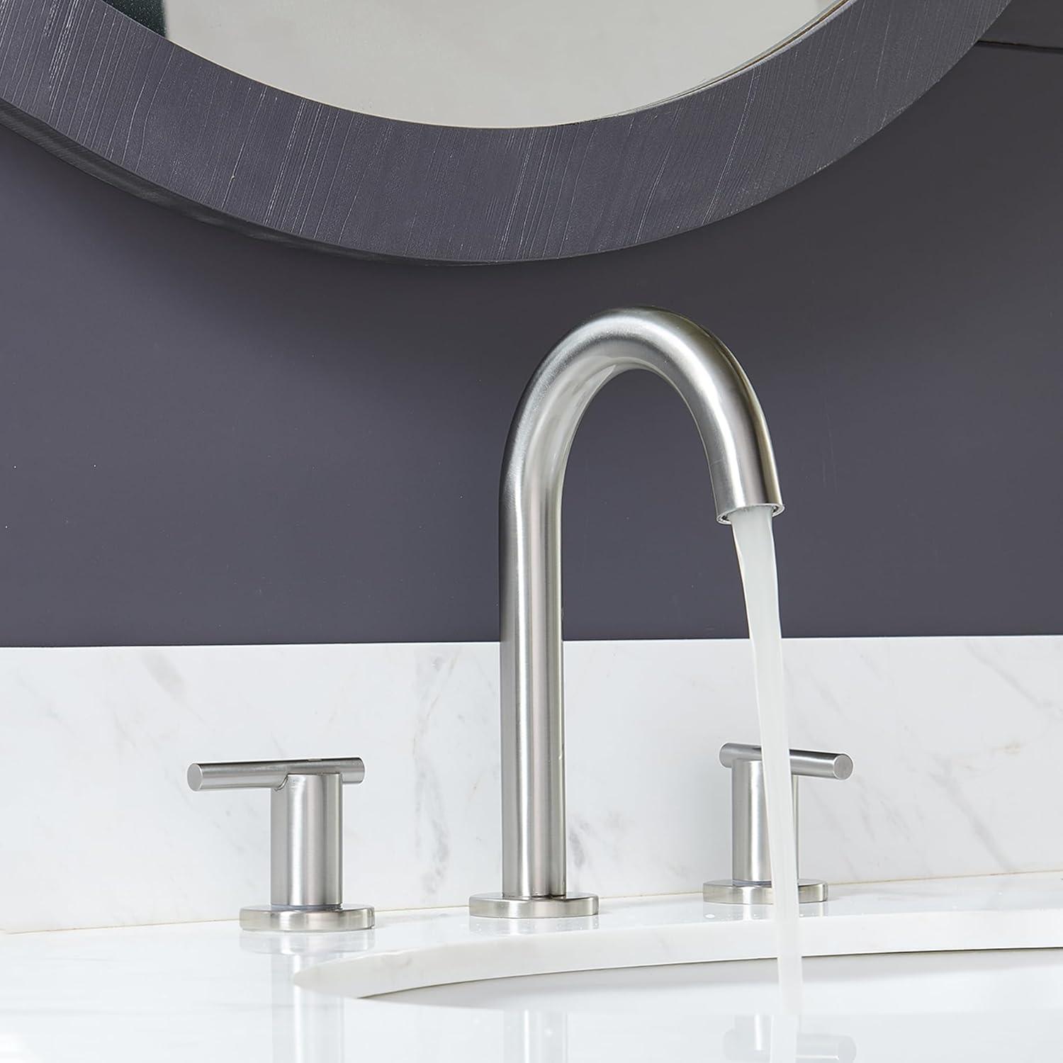 VAPSINT Black Bathroom Faucet 3 Hole, 8 Inch Widespread Matte Black Waterfall Bathroom Sink Faucet, 2 Handle Lavatory Vanity Faucet for Bathroom Sink with Pop Up Drain & Supply Hoses