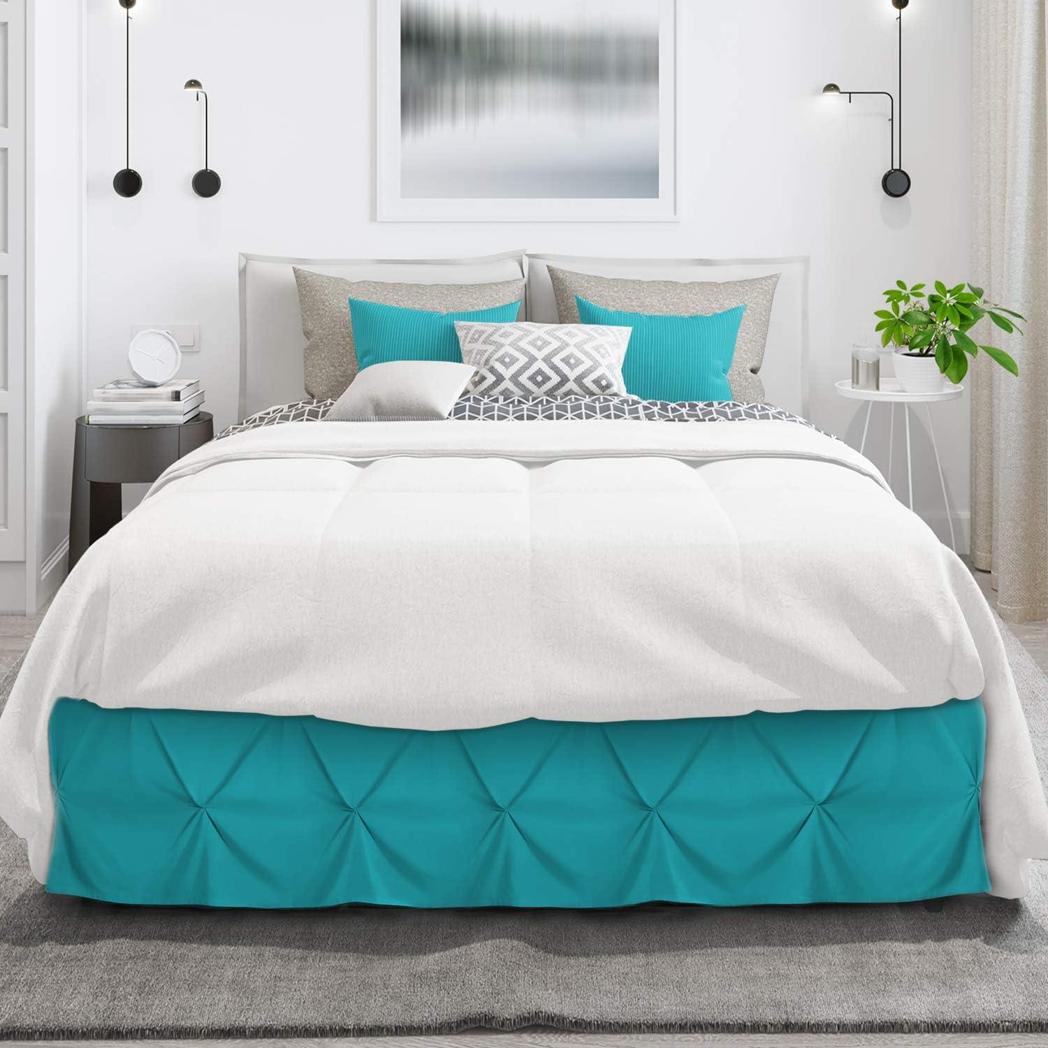 Teal Pinch Pleat Twin Bed Skirt with 14" Drop