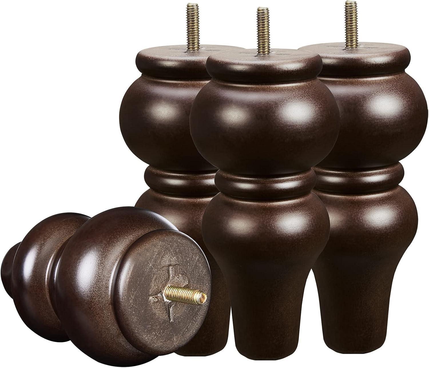 Wood Furniture Legs 8 inch Sofa Legs Pack of 4,Round Couch Legs Espresso Mid Century Chair feet Replacement,Sofa Replacement Parts