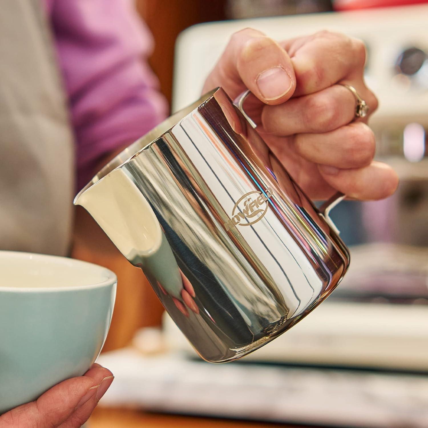 12oz (350ml) Milk Frothing Pitcher 304 Stainless Steel Steaming Jug with Latte Art Pen Anti-Scald Handle & Scale Barista Frother Cup for Cappuccino, Latte, Coffee Accessories