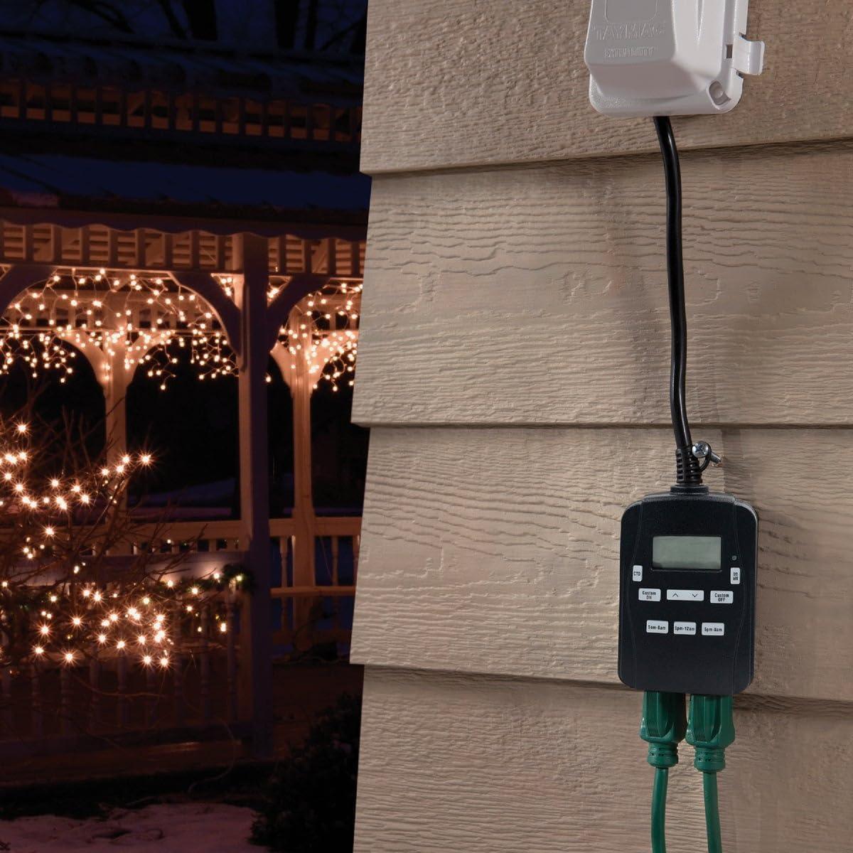 Black Outdoor Digital Timer with Grounded Outlets