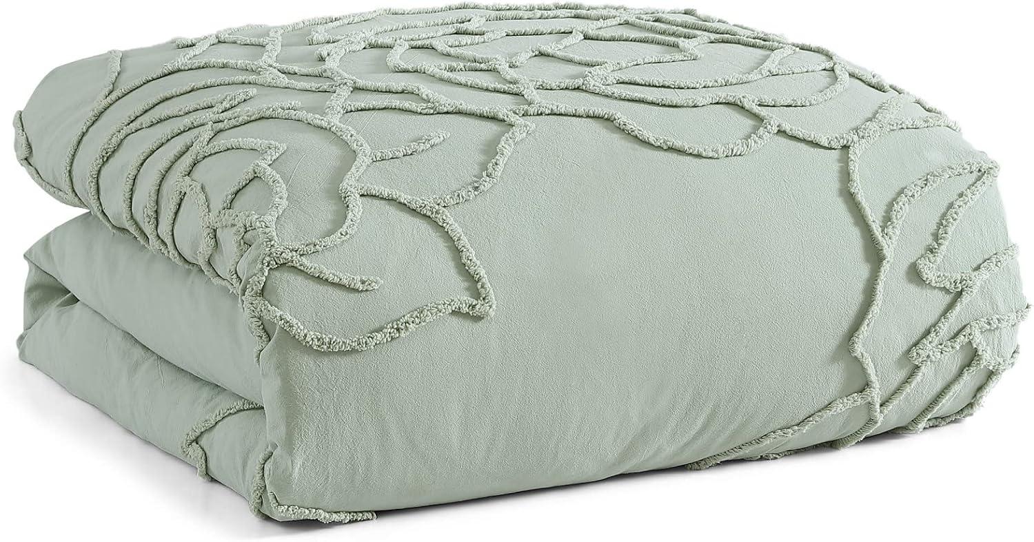 Peri Home 3pc King Chenille Rose Comforter Set Green: Bedding, Floral Pattern, Machine Washable