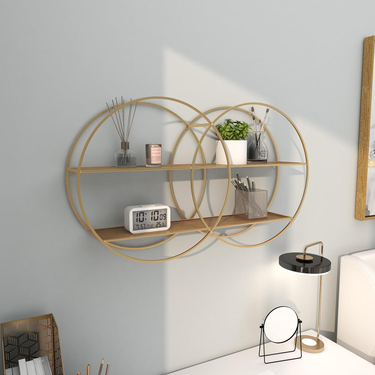 Cosmoliving By Cosmopolitan Gold Metal Contemporary Wall Shelf, 18 X 30 X 6