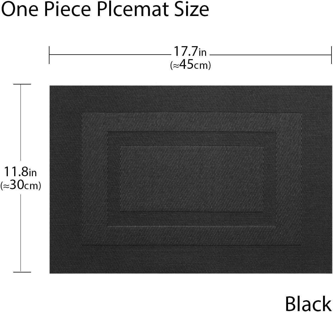 pigchcy Placemats,Washable Vinyl Woven Table Mats,Elegant Placemats for Dining Table Set of 4(18"X12",Black)