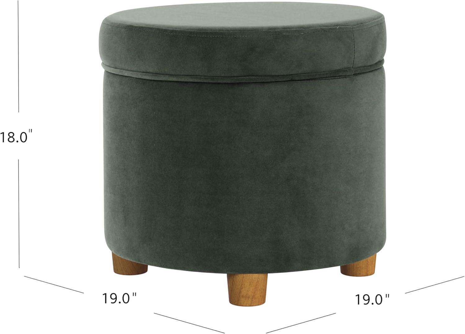Round Storage Ottoman Loden Green - HomePop: Velvet Upholstered, Lift-Off Lid, Wood Legs, Bedroom & Living Room Furniture