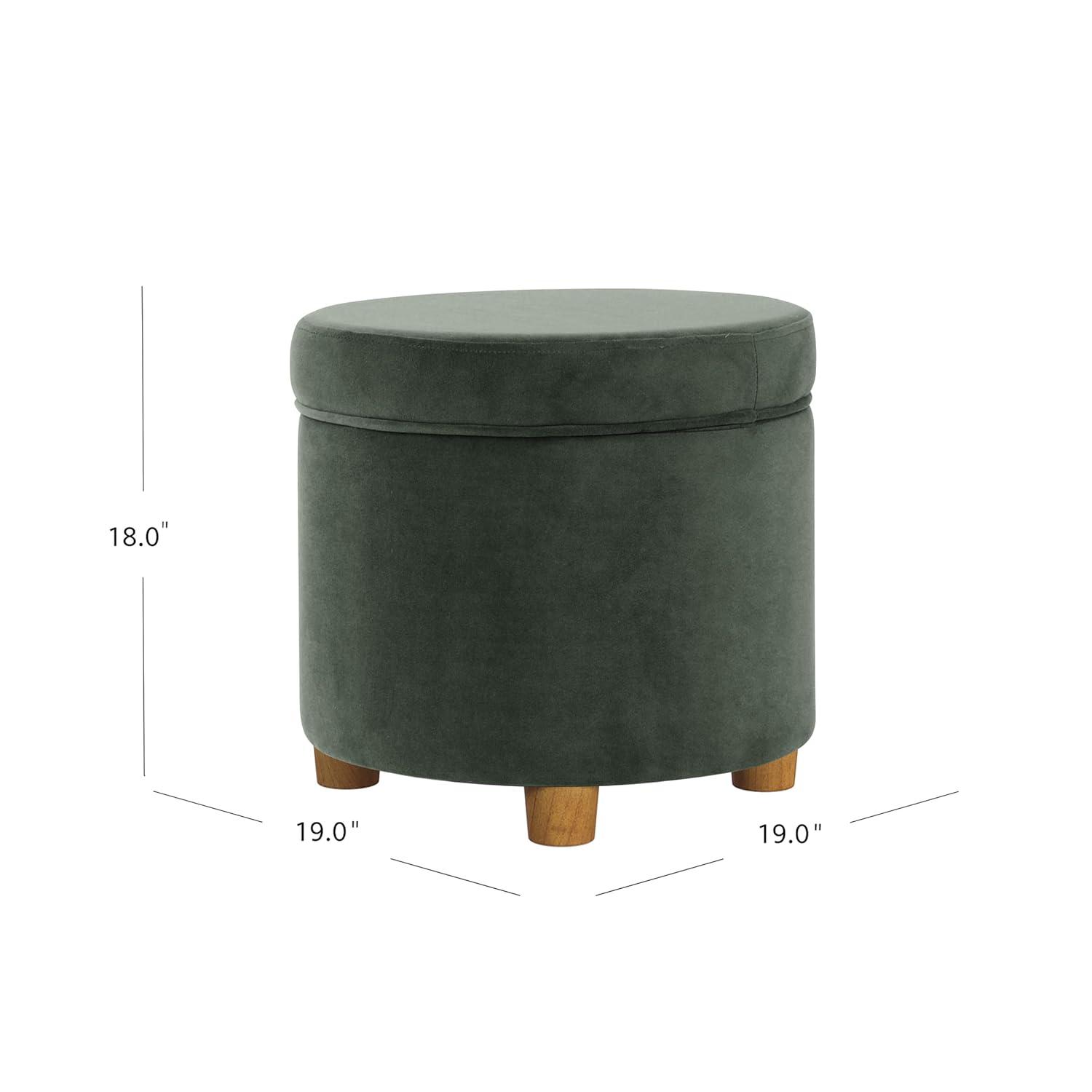 Round Storage Ottoman Loden Green - HomePop: Velvet Upholstered, Lift-Off Lid, Wood Legs, Bedroom & Living Room Furniture