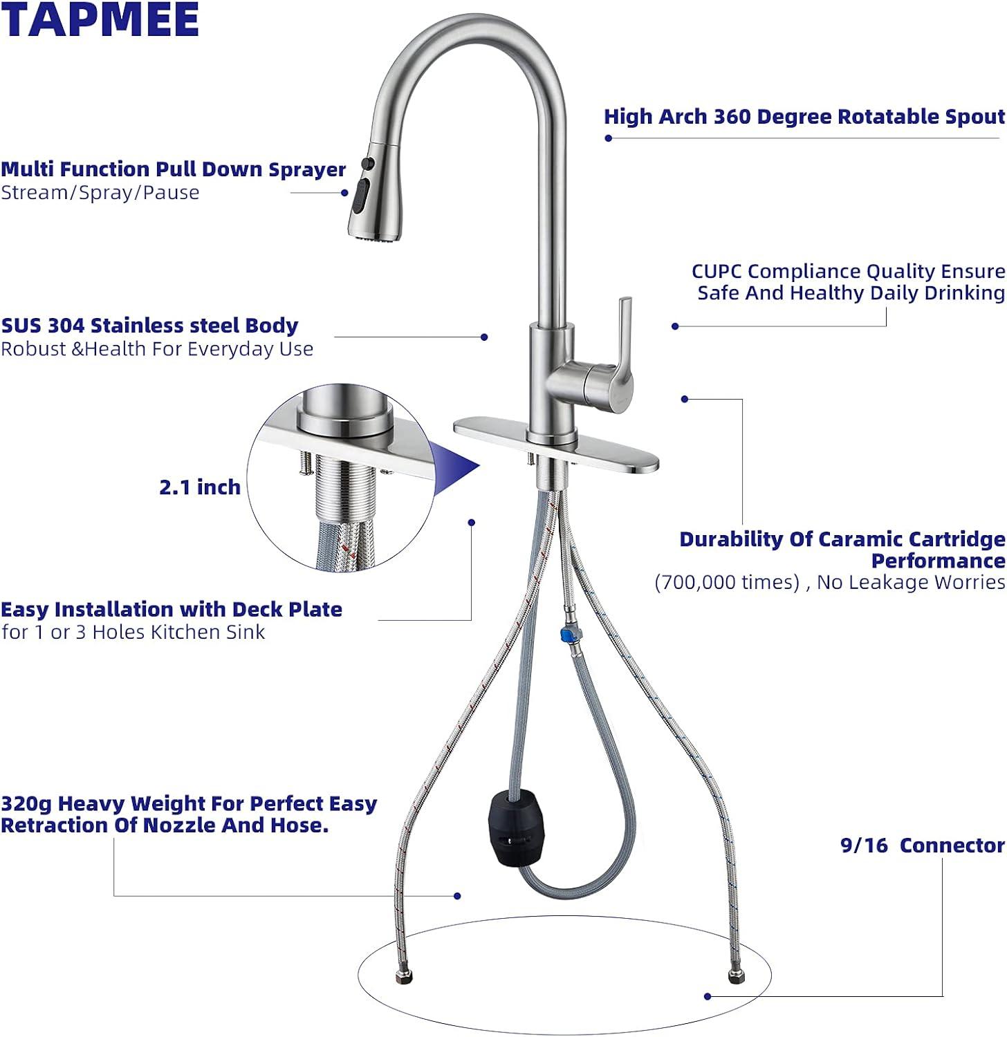 Kitchen Faucet With Pull-Down Spray Single Handle High Arc ,Stainless Steel Brushed Nickel