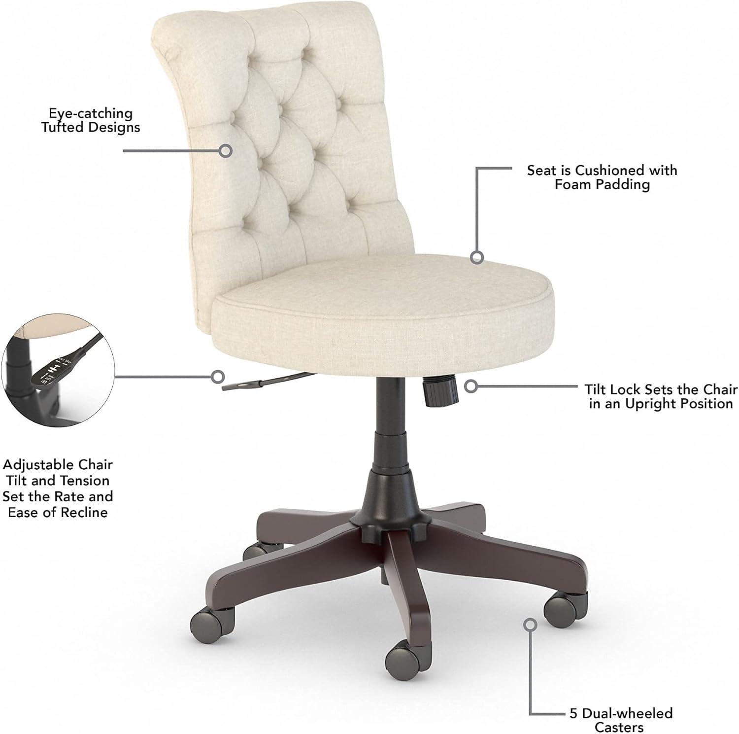 Bush Furniture Key West Mid Back Tufted Office Chair in Cream Fabric