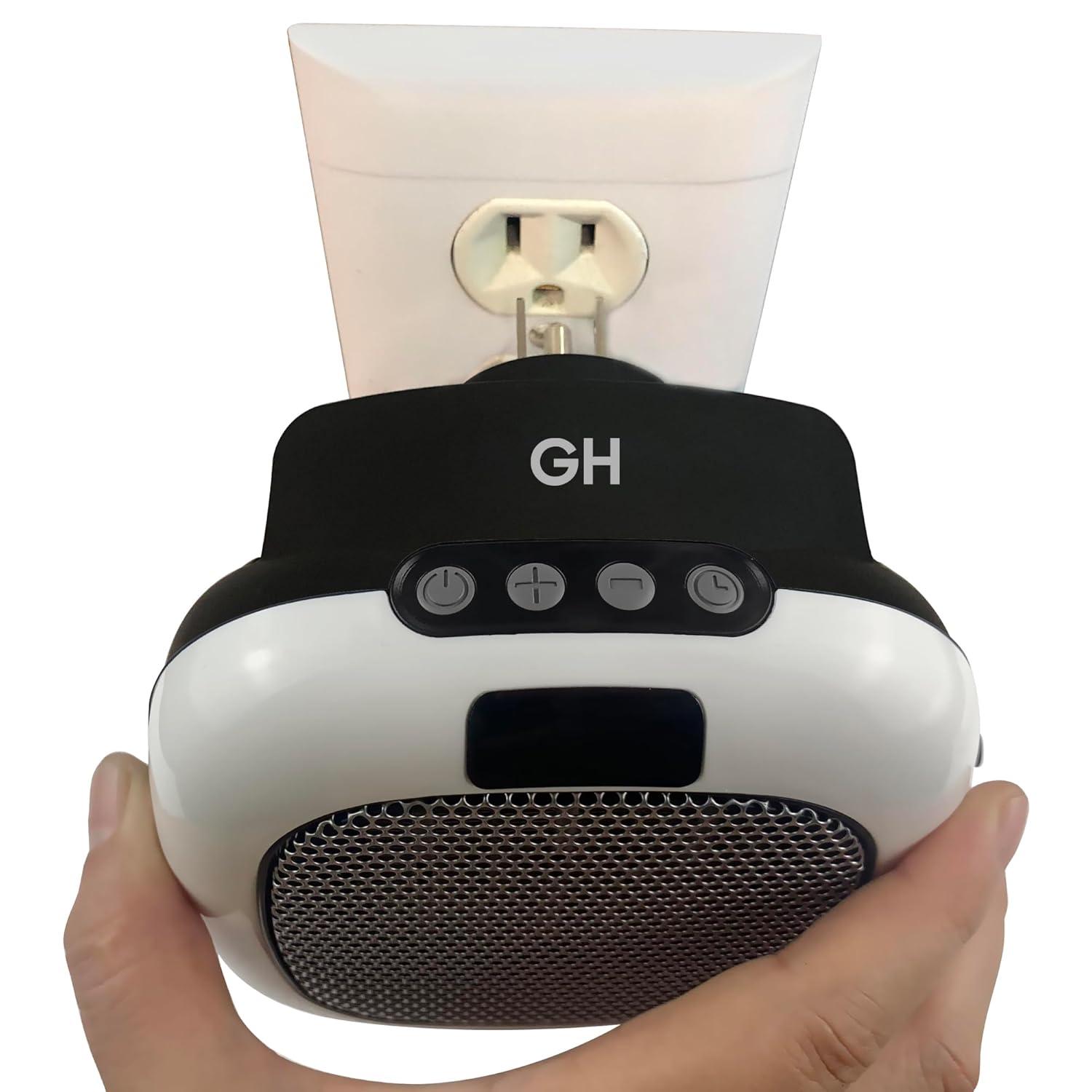 Good Housekeeping Wall-Mount Indoor Space Heater, Portable Electric Mini Heater w/ Adjustable Thermostat & Remote Control, 750W, White